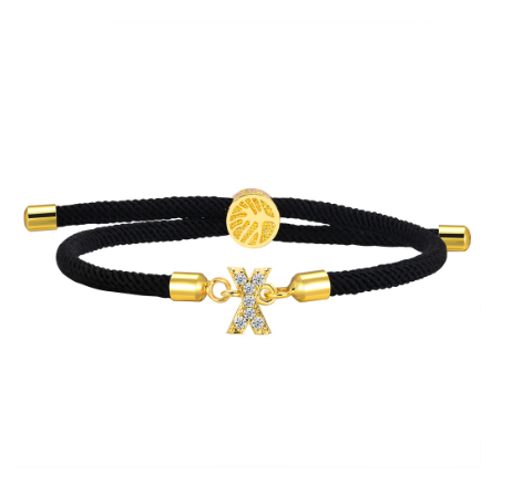 Vnox Zircon Cubic A-Z Initial Letter Women Bracelet Tree of Life Adjustable Rope Bracelet for Women Jewelry Gift X