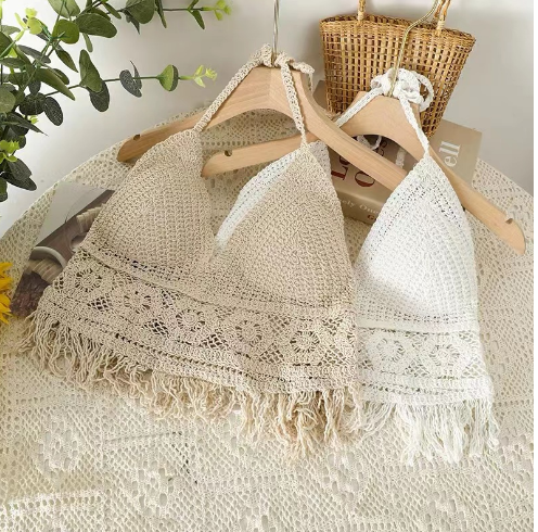 Crochet Top for Women Swimsuit Bra Bikini Knitted Swimwear Beach Wear Outfit With Pad