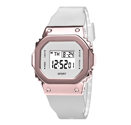 Original LED Multifunctional Digital Unisex Waterproof Sports Fashion Luxury Square Luminous Watch Trendy Men Women Silicone WHITE PINK