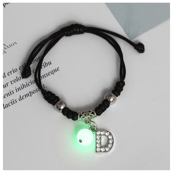 26 Letters Glow in the Dark Alphabet Initials Beaded Luminous Bracelet Women Men Birthday Gifts D