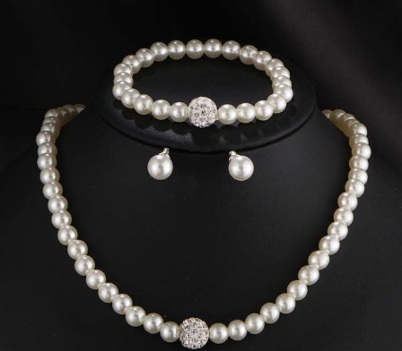 Sunshine Fashion New Bride Wedding Three Piece Pearl Earrings Bracelet and Necklace