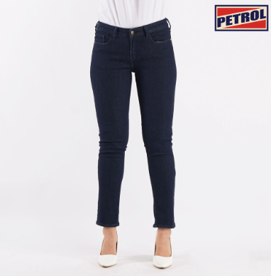Petrol Ladies Basic Denim Stretchable Hi Waist Pants Slim Fitting Trendy Fashion 146875 Dark Shade