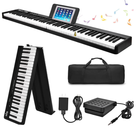 Rixton Digital 88 Keys Foldable Piano Keyboard Electric Keyboard Folding MiDi w/ Bluetooth Function