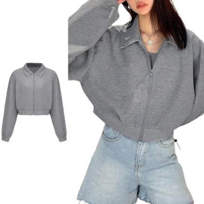 Lovito Women Oversized Zipper Long-sleeved Sweatshirt L58Ad050 (Grey)