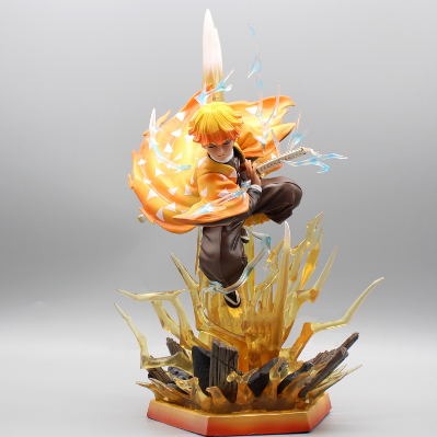 Demon Slayer: Kimetsu no Yaiba Agatsuma Zenitsu Illuminated GK PVC Anime Action Figure Fire Thor Collection Model Doll Toys 31CM