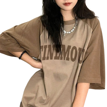 Lovito Women Casual Plain Pattern Fabric Stitching T-Shirt LNE39436 (Khaki)