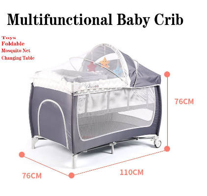 Multifunctional Baby Crib Foldable Baby Bed with Diaper Table Cradle Kid Game Bed