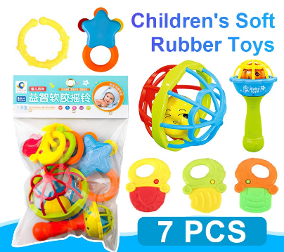 7pcs/set Baby Rattle Toys Infants Soft Teething Stick Colorful Rattles Hand Jingle Bells Toys