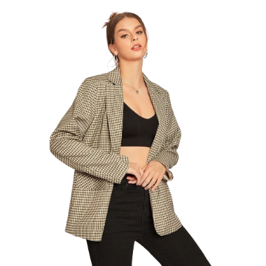 Lovito Women Casual Plaid Pocket Lapel Korean Style Retro Blazer L32FW110 (Khaki)