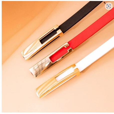 Metal Buckle Ladies Belts for Dresses Leather Thin Female Waist Straps Solid Color Waistband for Worm