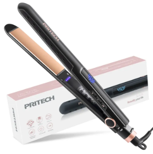 PRITECH Hair Straightener and Curler 2 in 1, Flat Iron with Negative Ions, 10 Temperature Setting,1 Inch Plate