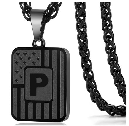 Gun Black 26 Letter Square Plate Stainless Steel Pendant Necklace Fashion Men's and Women's Jewelry Wholesale P