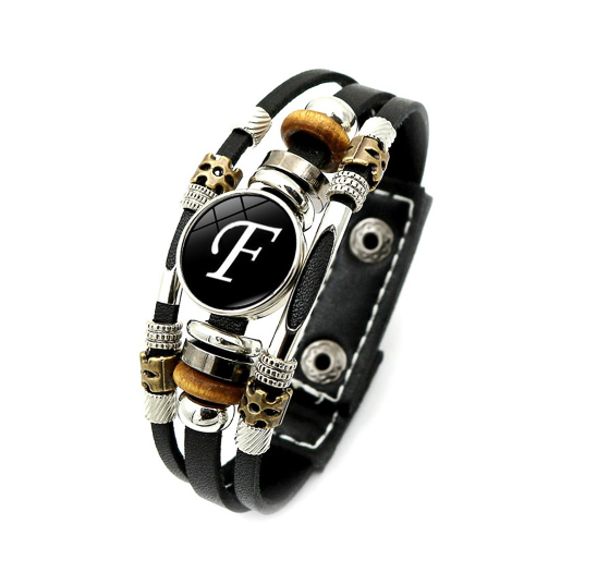 Fashion 26 Letter Leather Bracelets Multilayer A-Z Name Initials Bracelet For Men Women Wrist Accessories Jewelry Birthday Gifts F