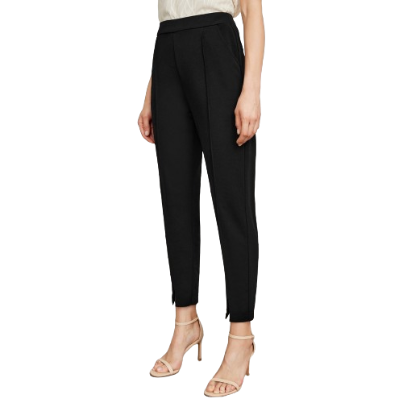 Lovito Elegant Plain Split Front Elastic Waist Stitching With Pocket Pants For Women L24ED059 (Black)
