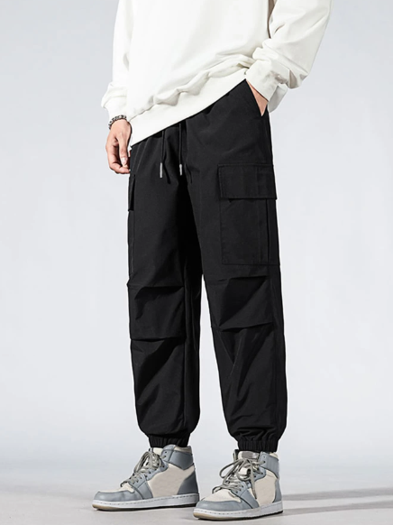 Manfinity Men Flap Pocket Drawstring Waist Cargo Pants