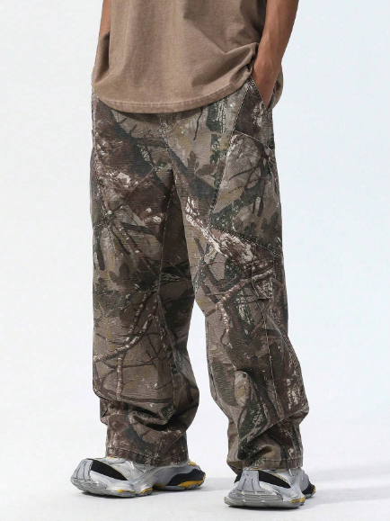 Men's Brown Tree Branch Camo Casual Cargo Pants