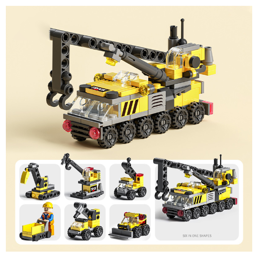 City Series 6 IN 1 SWAT Engineering Vehicle Educational Toy Model Block Toys Boy Children's Day Gift B35