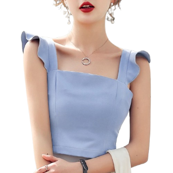 Lovito Women Casual Plain Ruffle Tank Top L68ED068 (Blue)