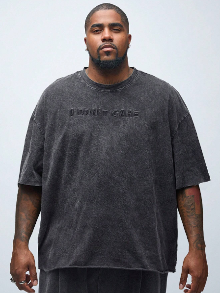 Manfinity NXTstreet Oversized Men's Casual Loose Knit Melange Embroidered Short Sleeve T-Shirt, Suitable For Summer