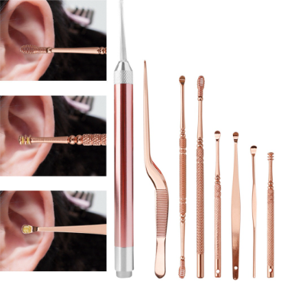 Led Ear Wax Pickers  Stainless Steel Ear Pick Wax Remover Curette Ear Pick Cleaner  Ear Cleaner Spoon Care Ear Cleaner (8 Pcs Set)