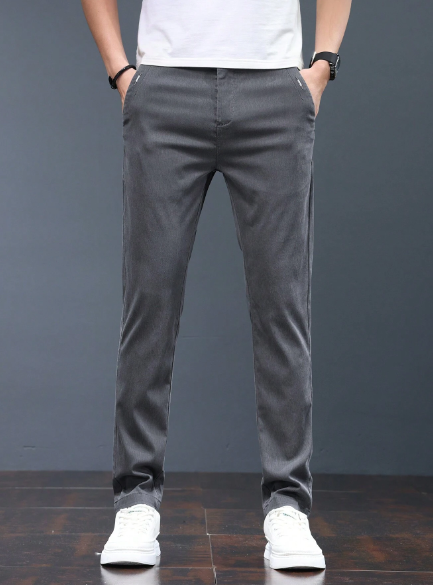 Men's Casual Slim Fit Plain Ice Silk Trousers For Daily Wear