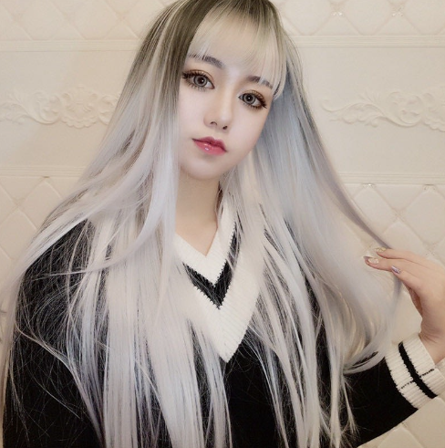 Toupee Para Sa Babae COSPLAY Anime Long Straight Hair Wig Air bangs Korean Women Wig