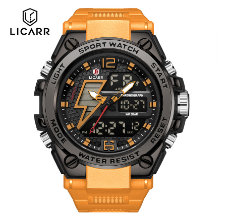 LICARR Brand Men's Watches Original Analog Digital Fashion Casual Sports Men's Watch Stopwatch Waterproof Date Alarm 9513 ORANGE