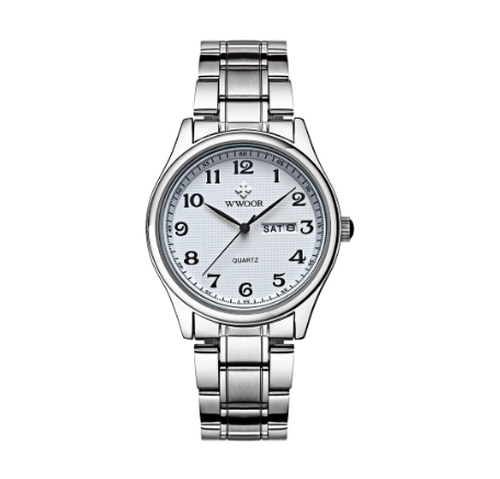 Wwoor Men Watch Waterproof Quartz Analog Business Stainless Steel Watch WHITE DIAL