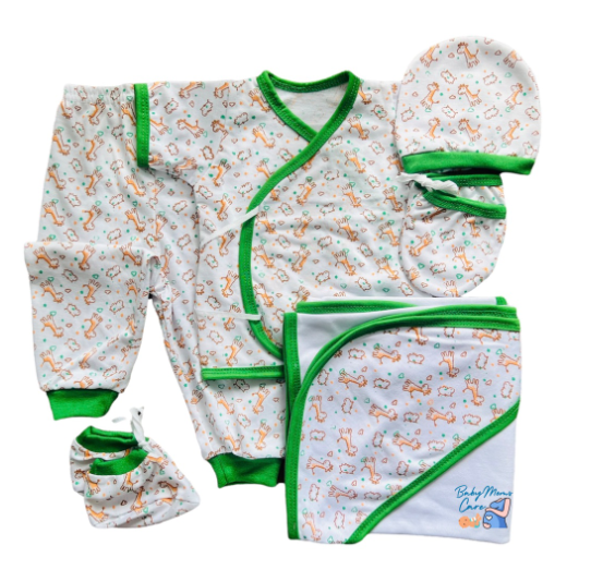 8Pcs Newborn Set Blanket Mittens Booties Bonnet Shortsleeve Pajama Essential Printed Cotton S1