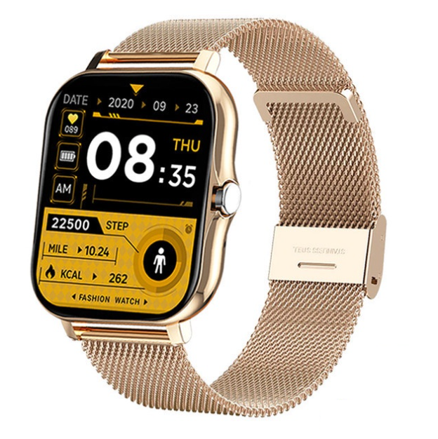 Smart Watch for Men and Women GOLD Thin Strap (Waterproof, Sports, Fitness, Bluetooth, Touchscreen, Stainless Steel)