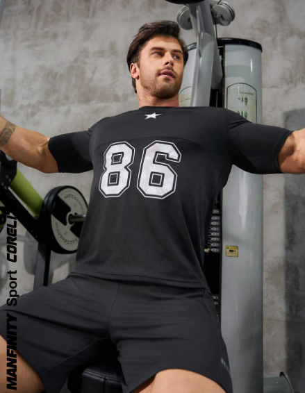 Manfinity Sport Corelite Men's Digital Print Short Sleeve Sports T-Shirt Workout Tops