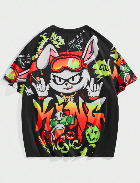 Manfinity EMRG Loose Men's Plus Size Cartoon Graphic Drop Shoulder Tee