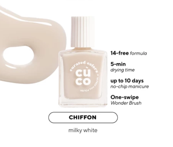 CuCo Sheer Nail Polish - Chiffon (14-free, Quick-Dry, Vegan, Long-Lasting, Sheer Nail Polish)