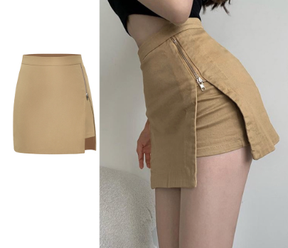 Lovito Women Zipper Split Shorts L59ED161 Khaki
