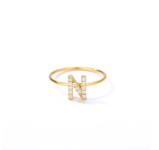 Maxzone Initial Letter Rings For Women Stainless Steel Gold Ring A-Z Letters Finger Ring Couple Wedding Aesthetic Jewelry Gift N
