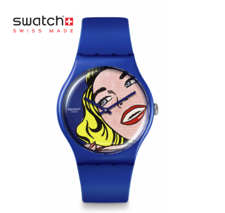 Swatch New Gent Girl By Roy Lichtenstein The Watch SUOZ352 Blue Silicone Strap Watch