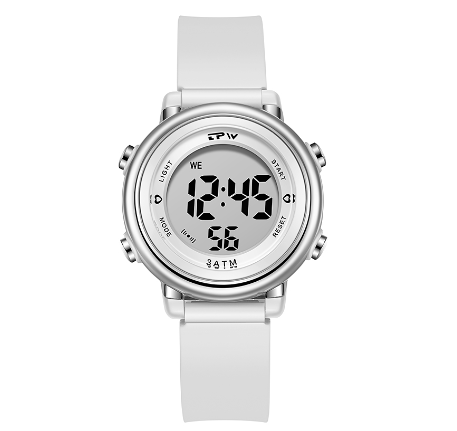 TPW 35mm Sports Watch Seven Colours Backlight Week Display Wristwatch 3ATM Waterproof Watch WHITE