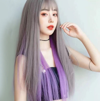 Wig Female Long Straight Hair Cute air Bangs Black Long Hair Fluffy Lifelike Full Hair Set With Bang