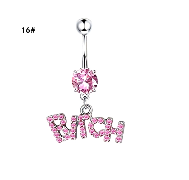 Stainless Steel Heart Piercing Jewellery Zirconia Butterfly Belly Button Ring Belly Button Clasp Pink 16