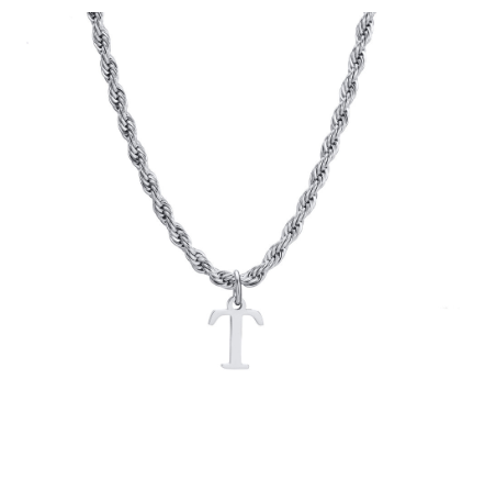Meaeguet Fashion Letter Necklace A-Z Pendant Necklace for Women Men Stainless Steel Silver Choker Initial Necklace Accessories T
