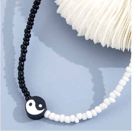 Yin and Yang Black White Choker Necklace