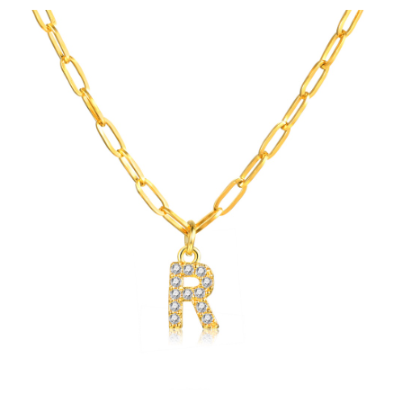 Vnox 18K Gold Initial Letter Necklace,Gold Letter Necklace,Initial Necklace R