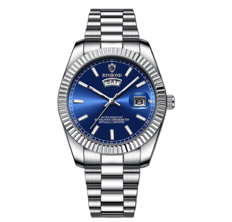 Binbond Watch Men Steel Band Waterproof Casual Classic Dual Calendar Luminous Men's Watch Simple Atmospheric Men's Watch 002