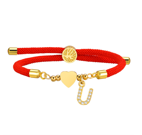 Vnox Zircon Cubic A-Z Initial Letter Women Bracelet Tree of Life Adjustable Red Rope Bracelet for Women Jewelry Gift U