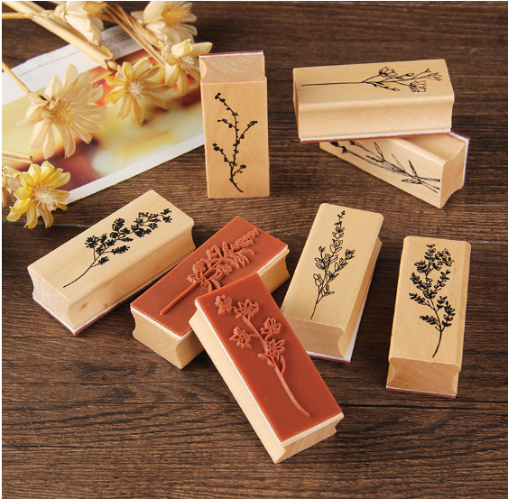 1Pc Vintage Plant Series Wood Stamps for Journal DIY Craft Wooden Rubber Stamp Scrapbooking Creative Stationery