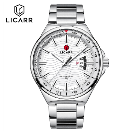 LICARR Brand Original Men's Watches Fashion Quartz Casual Waterproof Sports Watches 9516 SILVER WHITE
