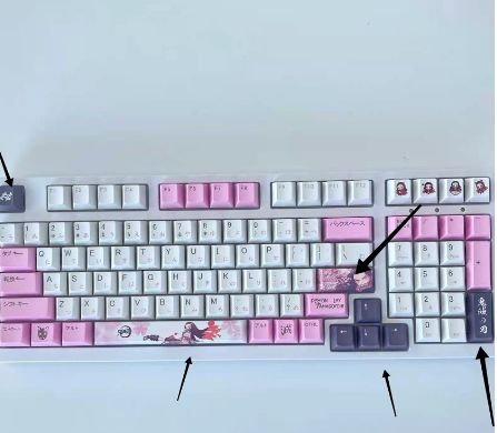 8PCS Keycap PBT Sublimation Demon Slayer Theme Mechanical Keyboard Anime ESC ENTER Arrow Button