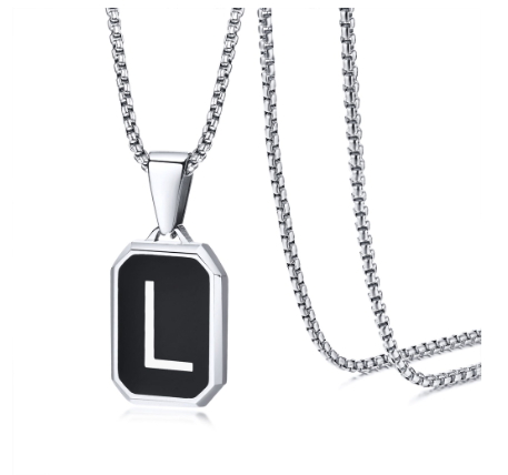 Meaeguet Black Fashion Necklace For Men Letter A-Z Pendant Stainless Steel Birthday Gift For Boyfriend L