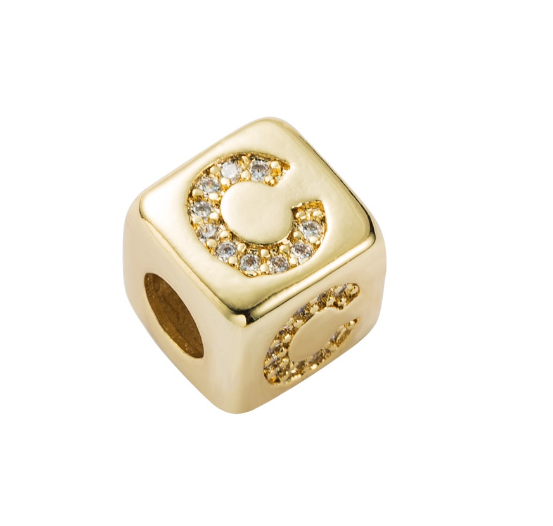Gold Rhinestone Letters Cube Charm for Bracelet Necklace A-Z Alphabet Dice Beads C