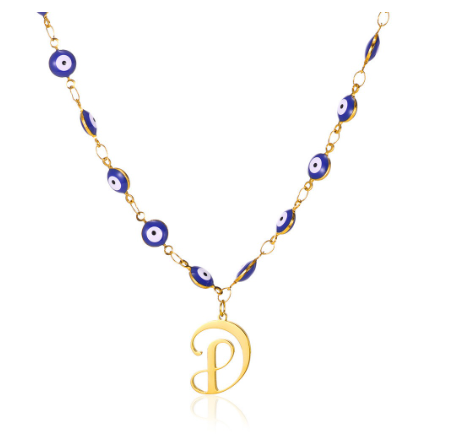 New Personalized Creativity Fashion Hip Hop Trend Plating 18k Gold Stainless Steel Devil's Eye Letter Necklace Initial Pendant